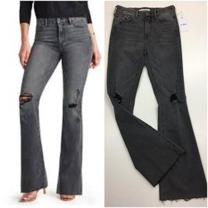 NWT SAM EDELMAN Gray The Stiletto High Rise Flare Leg Raw Hem Distressed Jeans